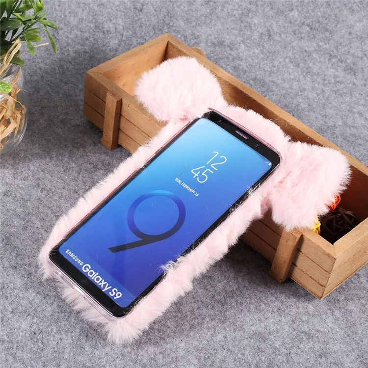 3D милый свинка Мягкий Мех Покрытые Rhinestone TPU Чехол для Samsung Galaxy S9 - Розовый