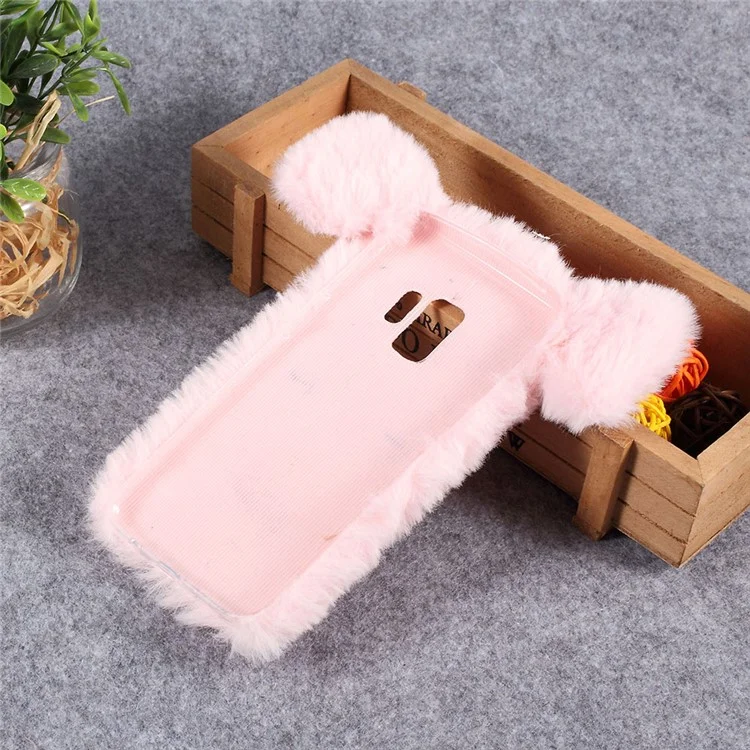 3D Cute Pig Pattern Soft Fur Coated Rhinestone TPU Phone Case Cover for Samsung Galaxy S9 - Pink