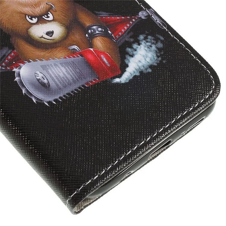 Capa de Carteira com Impressão de Padrão, Textura Cruzada e Couro PU para Samsung Galaxy A50 / A50s / A30s - Urso Marrom e Palavras de Aviso