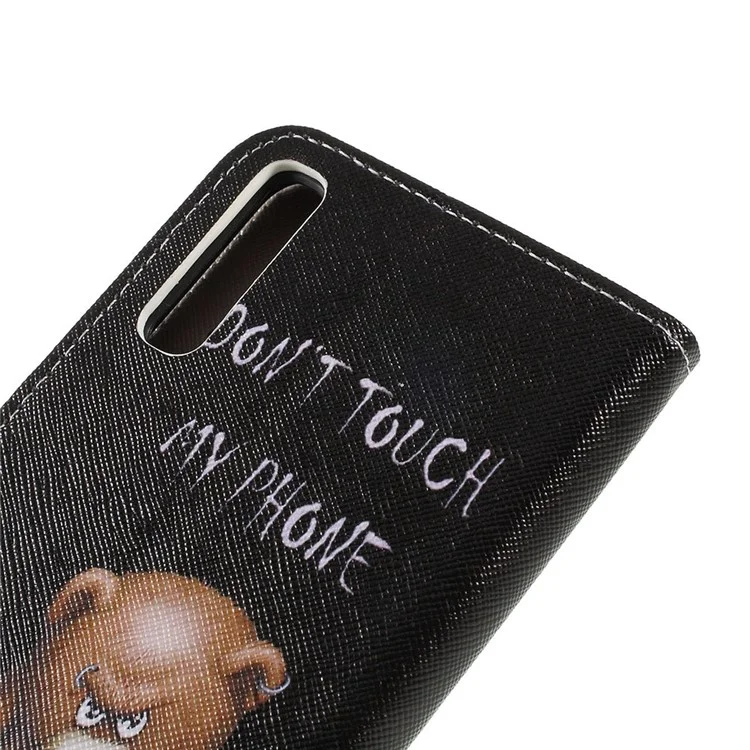 Capa de Carteira com Impressão de Padrão, Textura Cruzada e Couro PU para Samsung Galaxy A50 / A50s / A30s - Urso Marrom e Palavras de Aviso