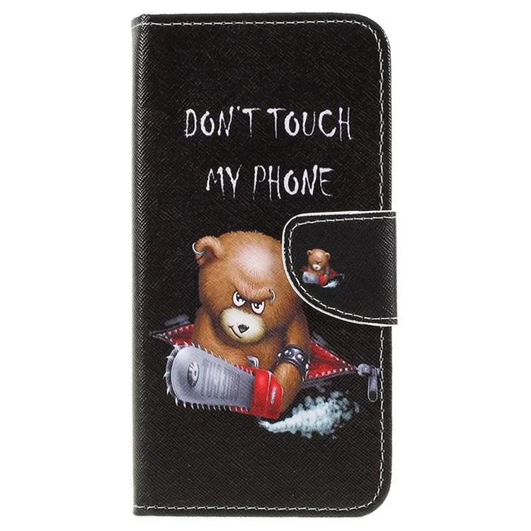 Pattern Printing Cross Texture PU Leather Wallet Flip Casing for Samsung Galaxy A50 / A50s / A30s - Brown Bear and Warning Words