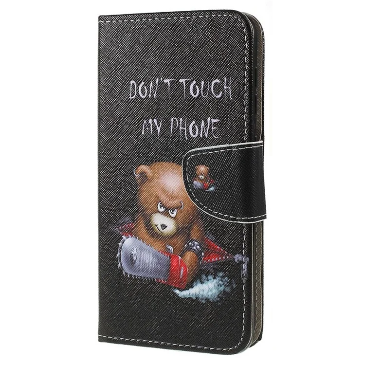 Capa de Carteira com Impressão de Padrão, Textura Cruzada e Couro PU para Samsung Galaxy A50 / A50s / A30s - Urso Marrom e Palavras de Aviso