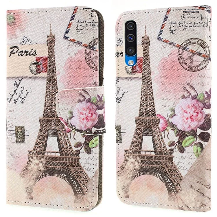 Muster Druckkreuzstextur PU Leder Brieftasche Flip Case Für Samsung Galaxy A50 / A50s / A30s - Eiffelturm