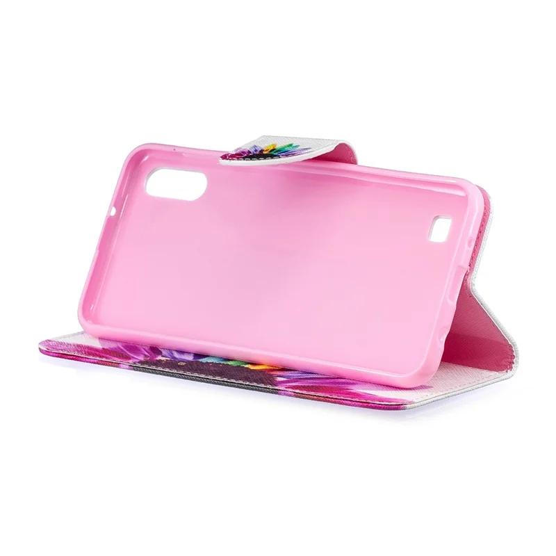 Mønstertrykt lommebog i læder til Samsung Galaxy A10 - farverige blomsterblade