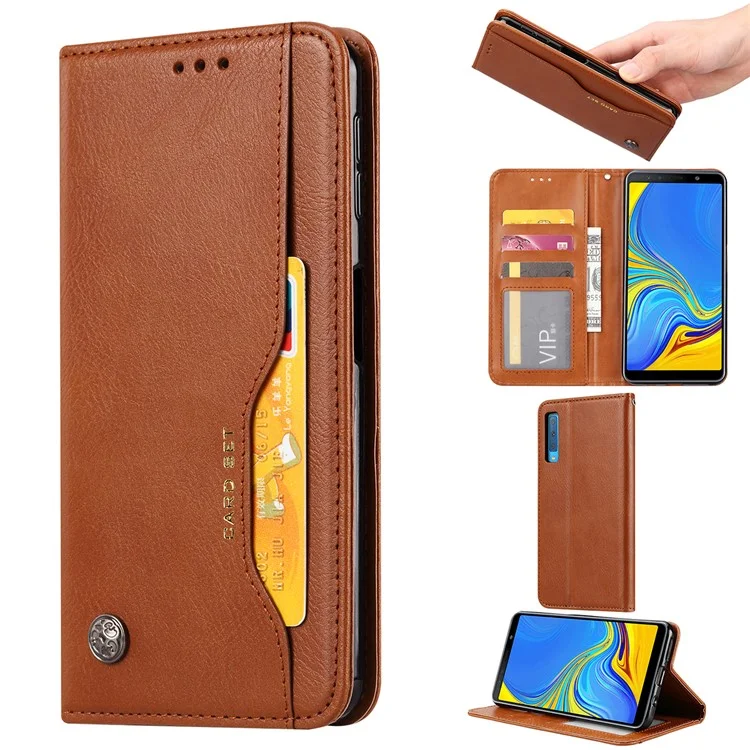 Carteira de Couro Sintético PU Autoadsorvente com Suporte para Celular para Samsung Galaxy A50 / A50s / A30s - Marrom