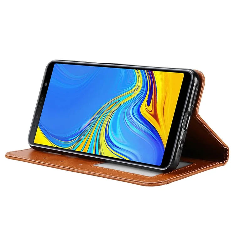 Auto-absorbed Classic PU Leather Wallet Stand Phone Case for Samsung Galaxy A50 / A50s / A30s - Brown