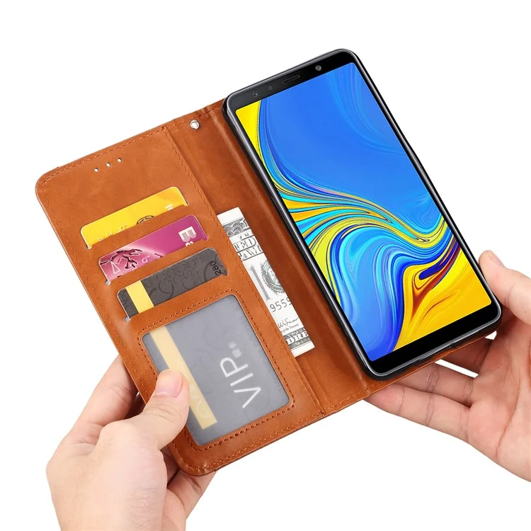 Carteira de Couro Sintético PU Autoadsorvente com Suporte para Celular para Samsung Galaxy A50 / A50s / A30s - Marrom