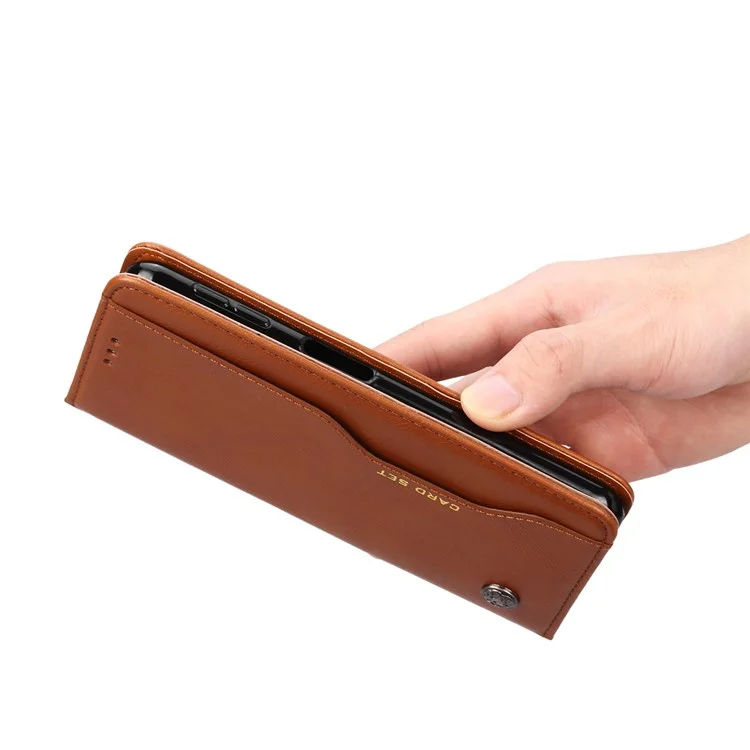 Carteira de Couro Sintético PU Autoadsorvente com Suporte para Celular para Samsung Galaxy A50 / A50s / A30s - Marrom