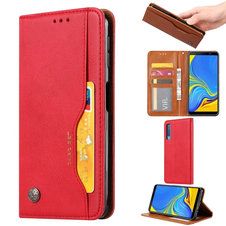Auto-assorbente Classic PU Leather Cell Phone Case per Samsung Galaxy A70 - Rosso