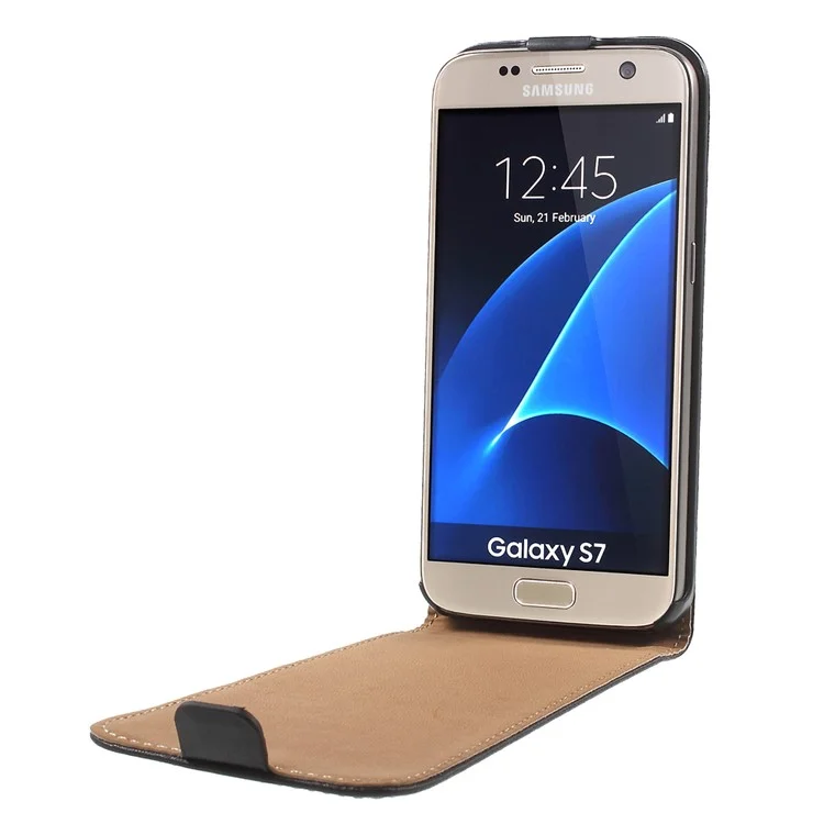 Vertical Flip Genuine Split Leather Cover for Samsung Galaxy S7 G930 - Black