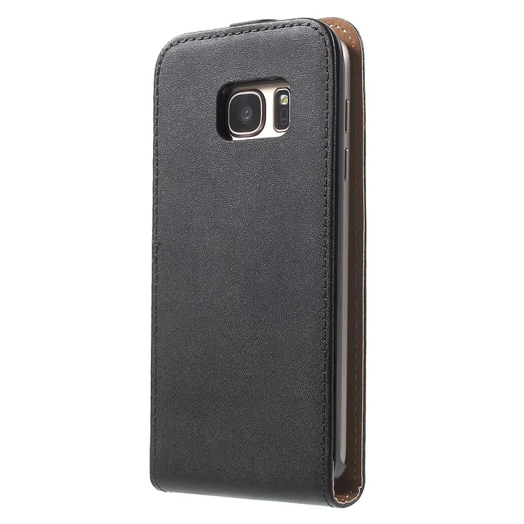 Vertical Flip Genuine Split Leather Cover for Samsung Galaxy S7 G930 - Black