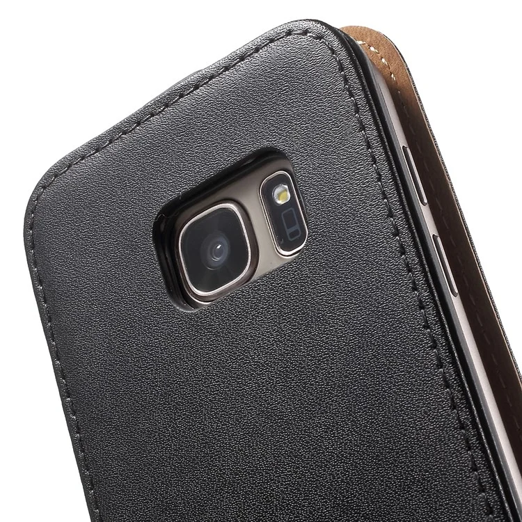 Vertical Flip Genuine Split Leather Cover for Samsung Galaxy S7 G930 - Black