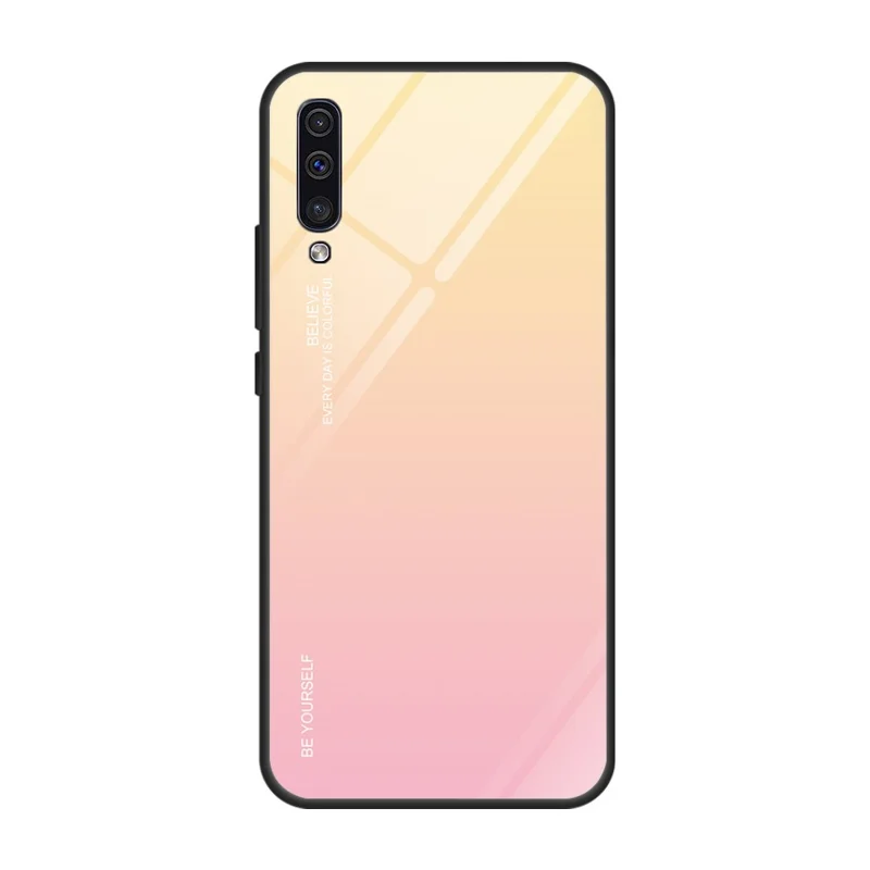 [Gradient Color] Glass + TPU + PC Phone Case Accessory for Samsung Galaxy A50 / A50s / A30s - Gold / Pink