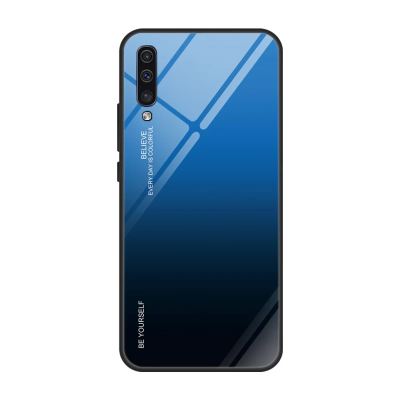 [Gradient Color] Glass + TPU + PC Phone Case Accessory for Samsung Galaxy A50 / A50s / A30s - Blue / Black
