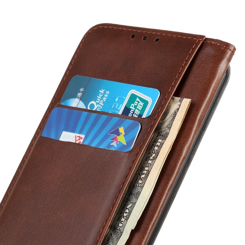 Auto-absorbed Split Leather Wallet Case for Samsung Galaxy S10 - Coffee