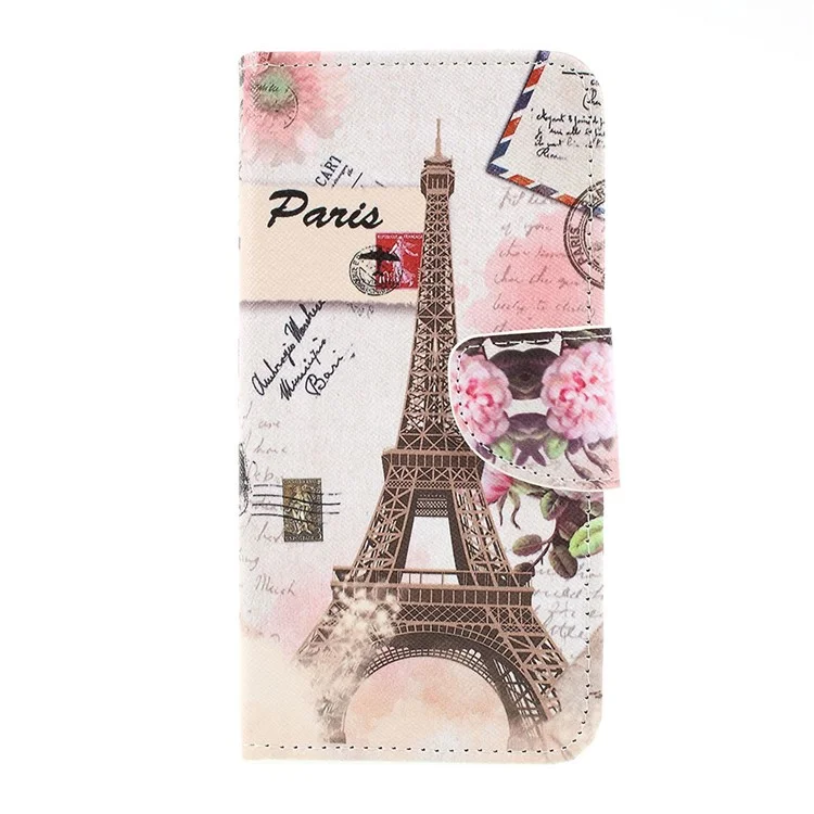 Cross Texture Pattern Printing Leather Wallet Cover for Samsung Galaxy A30/A20 - Eiffel Tower