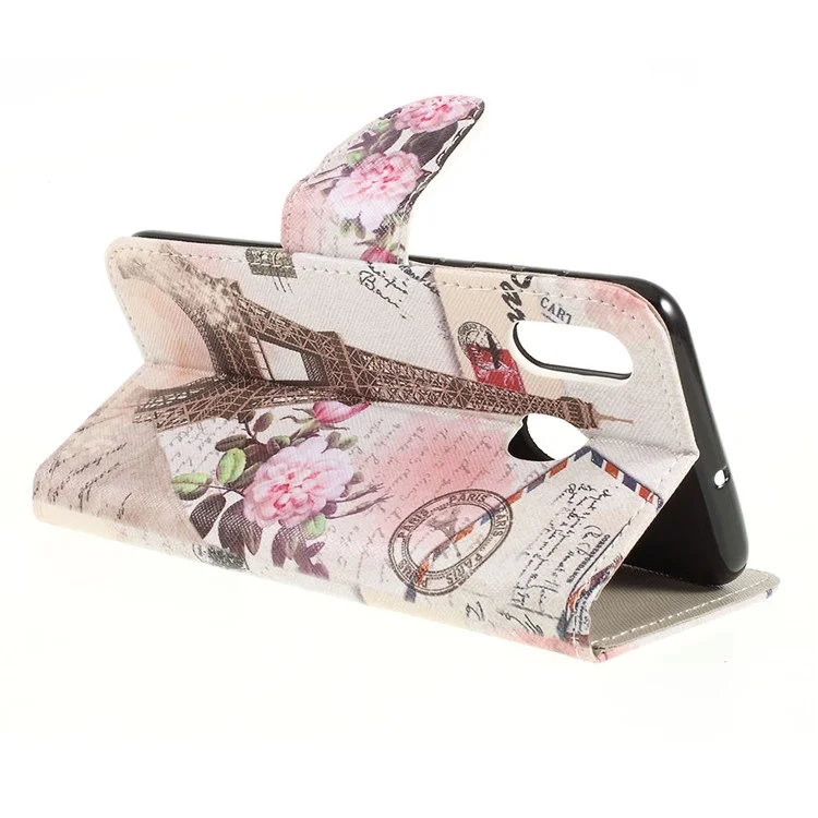 Cross Texture Pattern Printing Leather Wallet Cover for Samsung Galaxy A30/A20 - Eiffel Tower