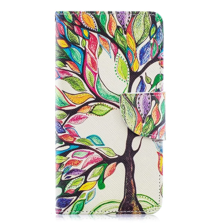 Estuche de Billetera de Cuero de Impresión de Patrones Para Samsung Galaxy A40 - Árbol Colorizado