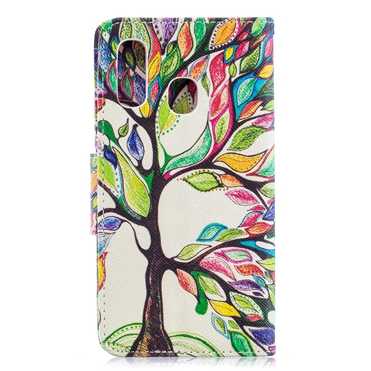 Pattern Printing Leather Wallet Case for Samsung Galaxy A40 - Colorized Tree