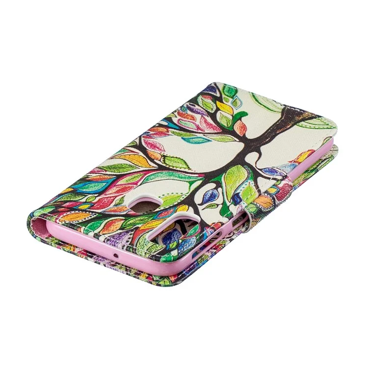 Pattern Printing Leather Wallet Case for Samsung Galaxy A40 - Colorized Tree