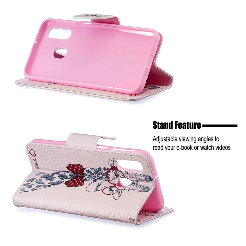 Pattern Printing Leather Wallet Case for Samsung Galaxy A40 - Adorable Giraffe Wearing Glasses