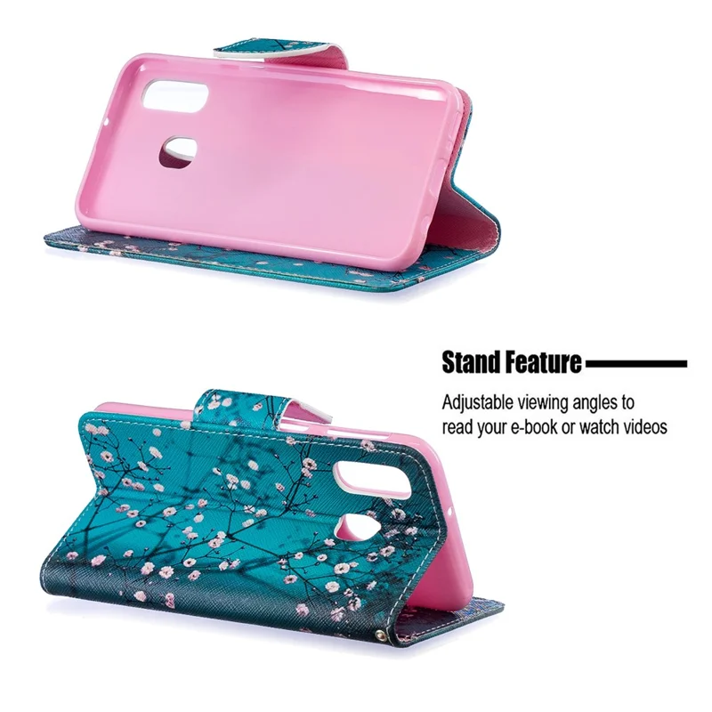 Pattern Printing Leather Wallet Case for Samsung Galaxy A40 - Tree with Flowers