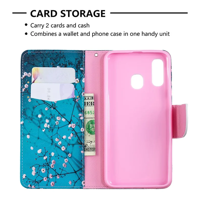 Pattern Printing Leather Wallet Case for Samsung Galaxy A40 - Tree with Flowers