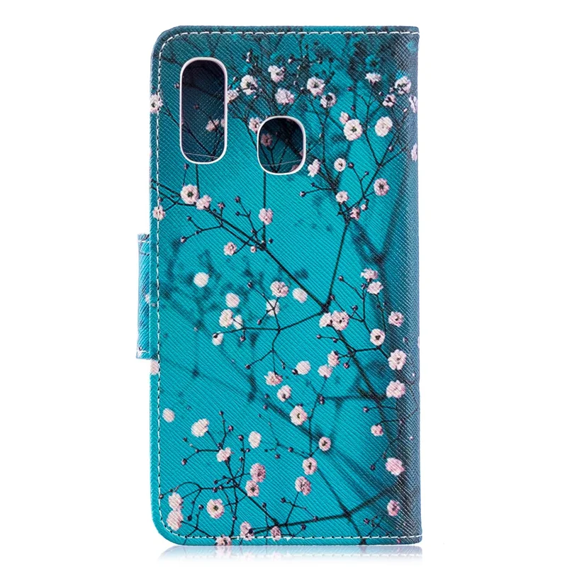 Pattern Printing Leather Wallet Case for Samsung Galaxy A40 - Tree with Flowers