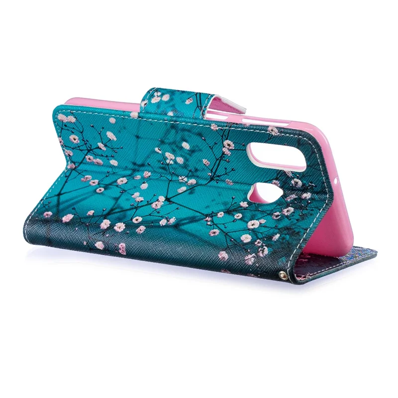 Pattern Printing Leather Wallet Case for Samsung Galaxy A40 - Tree with Flowers