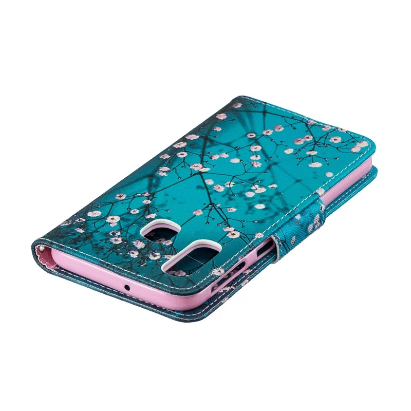 Pattern Printing Leather Wallet Case for Samsung Galaxy A40 - Tree with Flowers
