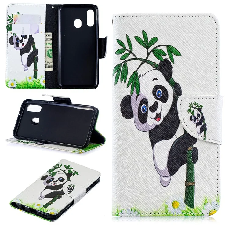 Pattern Printing PU Leather Flip Cell Phone Case for Samsung Galaxy A40 - Lovely Panda