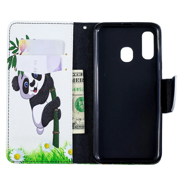 Pattern Printing PU Leather Flip Cell Phone Case for Samsung Galaxy A40 - Lovely Panda