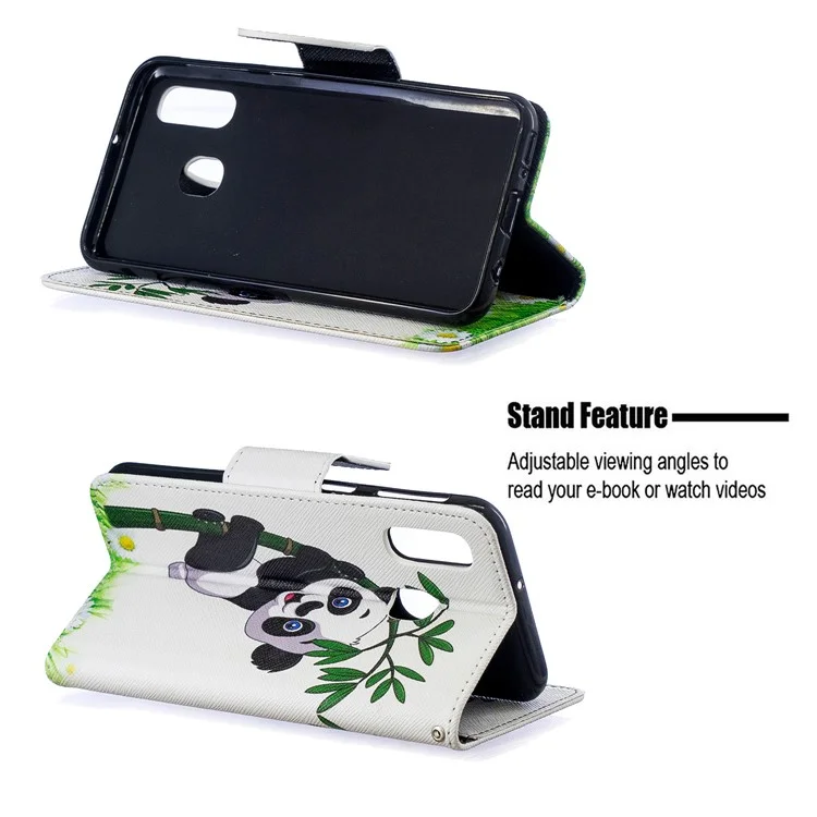 Pattern Printing PU Leather Flip Cell Phone Case for Samsung Galaxy A40 - Lovely Panda