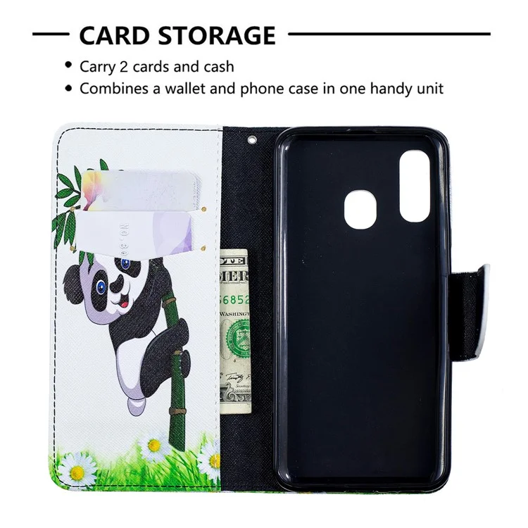 Pattern Printing PU Leather Flip Cell Phone Case for Samsung Galaxy A40 - Lovely Panda