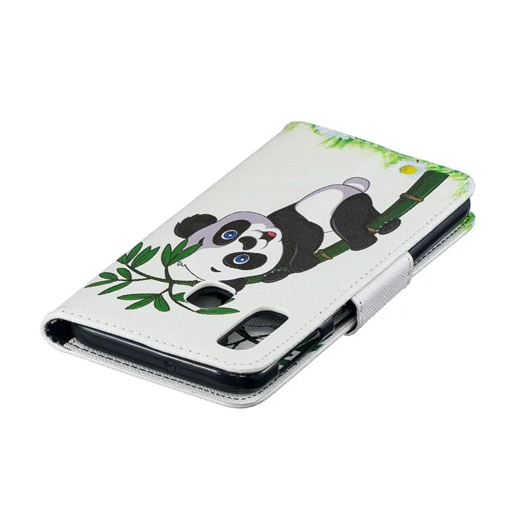 Pattern Printing PU Leather Flip Cell Phone Case for Samsung Galaxy A40 - Lovely Panda