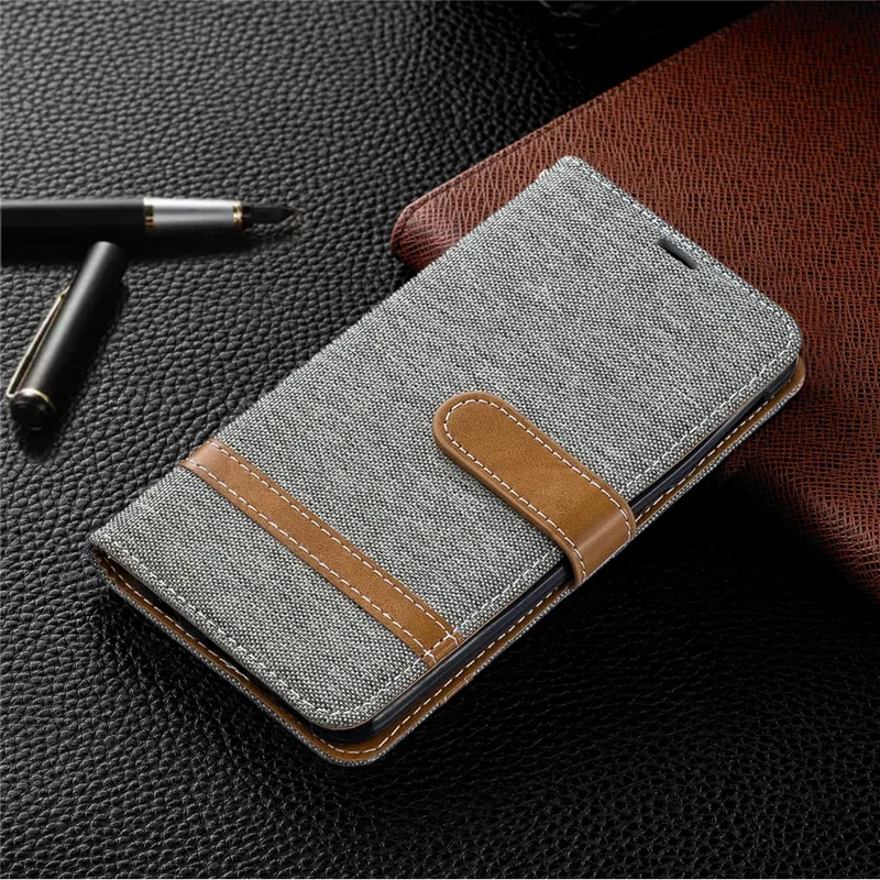 Assorted Color Jeans Cloth Wallet Leather Case Cover for Samsung Galaxy A40 - Grey