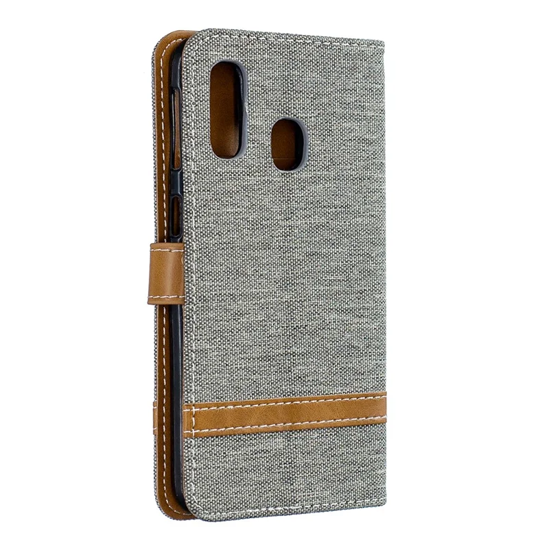 Assorted Color Jeans Cloth Wallet Leather Case Cover for Samsung Galaxy A40 - Grey