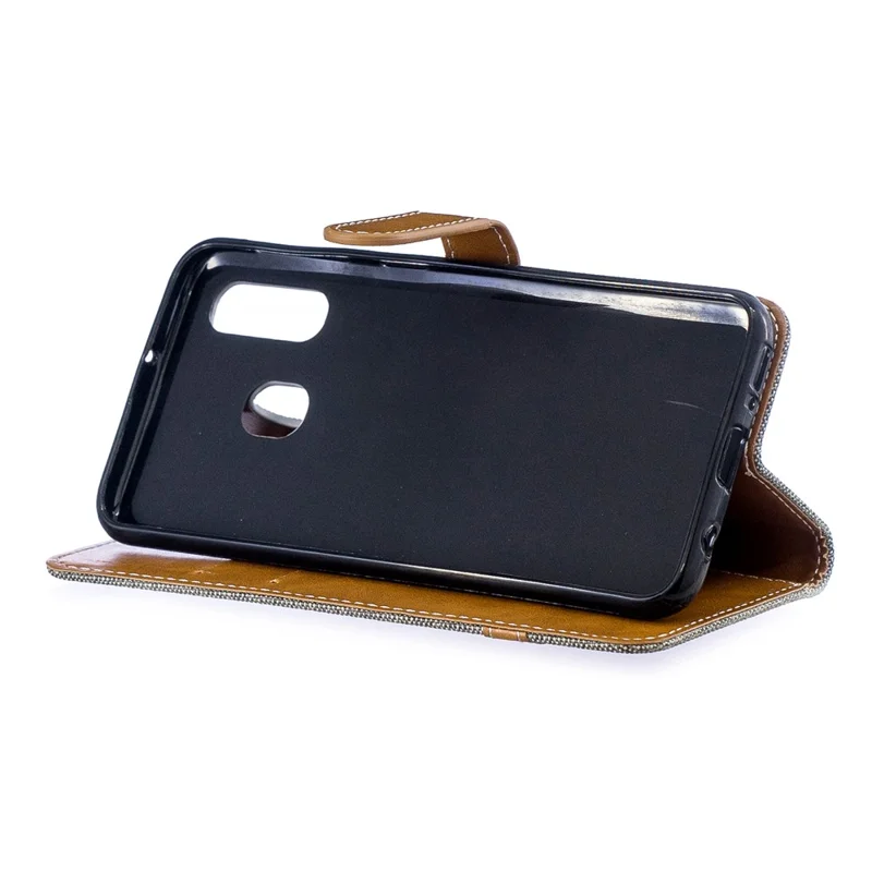 Assorted Color Jeans Cloth Wallet Leather Case Cover for Samsung Galaxy A40 - Grey