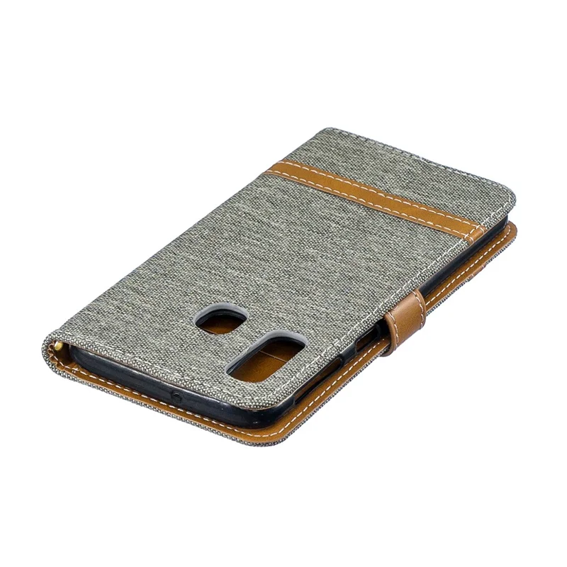 Assorted Color Jeans Cloth Wallet Leather Case Cover for Samsung Galaxy A40 - Grey