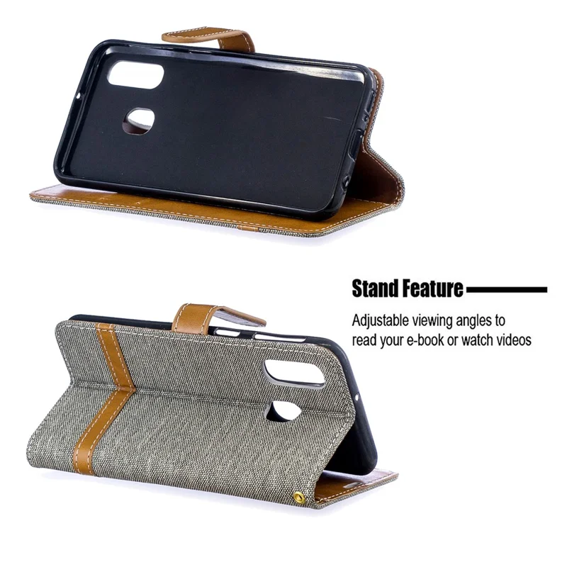 Assorted Color Jeans Cloth Wallet Leather Case Cover for Samsung Galaxy A40 - Grey