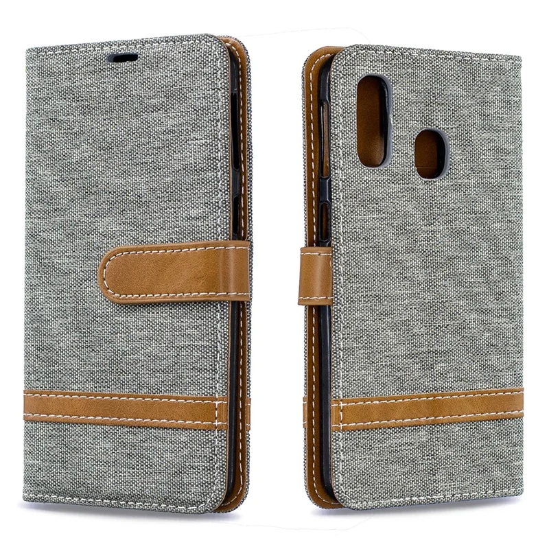 Assorted Color Jeans Cloth Wallet Leather Case Cover for Samsung Galaxy A40 - Grey