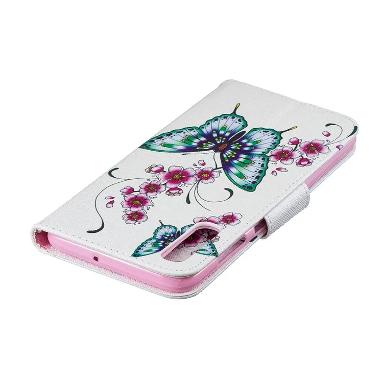Para Samsung Galaxy A70 Pattern Printing Leather Stand Willet Case - Mariposa y Flor
