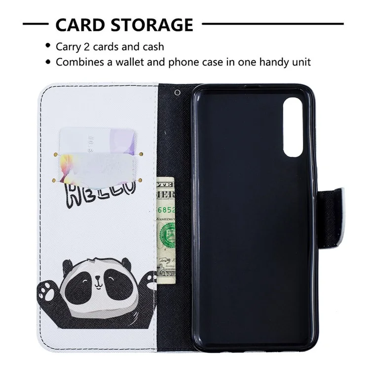 Для Samsung Galaxy A70 Pattern Pratch Peption PU Кожаный Стенд - Очаровательная Панда