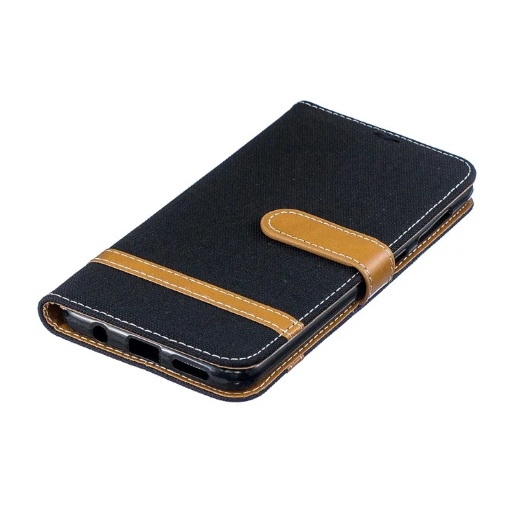 Two-tone Jean Cloth PU Leather Flip Case for Samsung Galaxy A20 / A30 -  Black