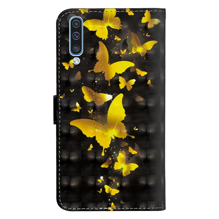 [Decoración De Punto Ligero] Cubierta De Protección De Cuero Con Estampado Para Samsung Galaxy A70 - Mariposas De Oro