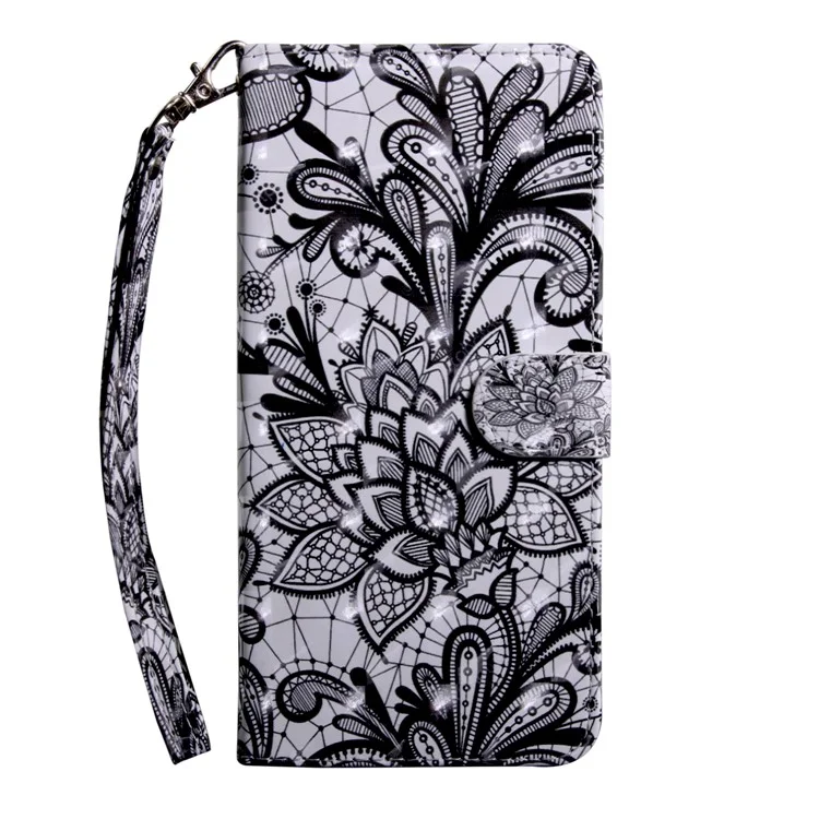 Light Spot Decor Patterned Leather Wallet Case for Samsung Galaxy A40 - Lace Flower