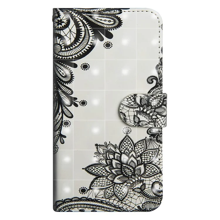 Caixa de Carteira de Couro Com Decoração de Ponto Leve Para Samsung Galaxy A50 / A50s / A30s - Flor Negra