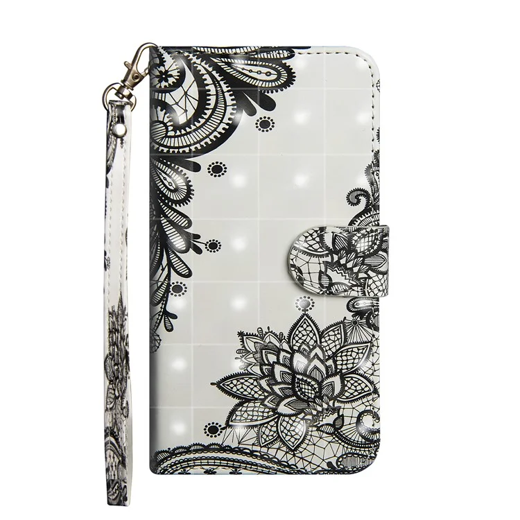 Caixa de Carteira de Couro Com Decoração de Ponto Leve Para Samsung Galaxy A50 / A50s / A30s - Flor Negra
