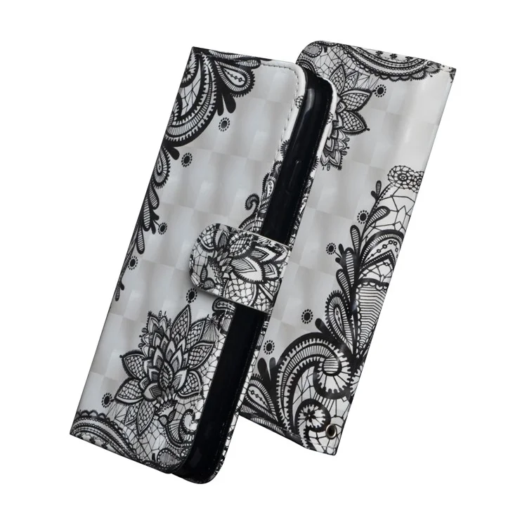 Caixa de Carteira de Couro Com Decoração de Ponto Leve Para Samsung Galaxy A50 / A50s / A30s - Flor Negra