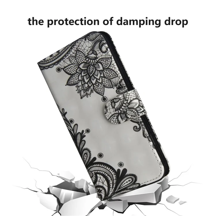 Caixa de Carteira de Couro Com Decoração de Ponto Leve Para Samsung Galaxy A50 / A50s / A30s - Flor Negra